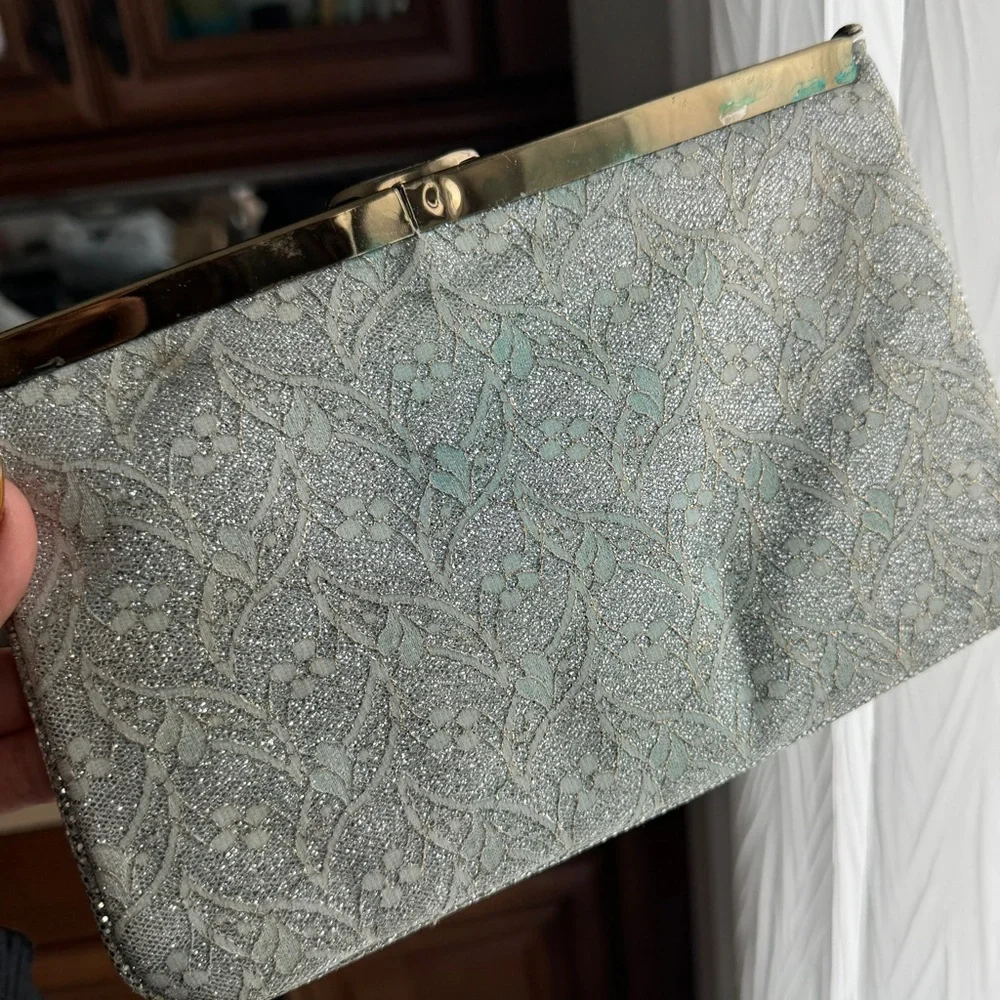 Vintage Blue Sparkly Clutch with mini chain